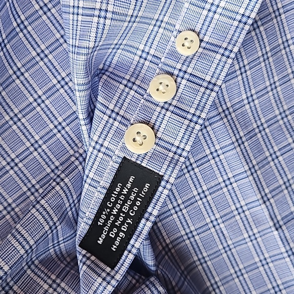 David Donohue Blue White Micro Check Plaid Button Down Dress Shirt 15/32-33 NWOT - Picture 7 of 8